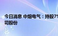 今日消息 中熔电气：持股7%副总经理拟减持不超60万股公司股份