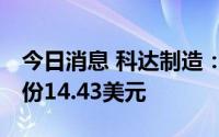 今日消息 科达制造：本次GDR发行价格为每份14.43美元