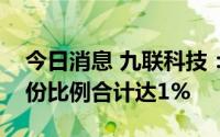 今日消息 九联科技：君度德瑞等股东减持股份比例合计达1%