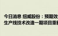 今日消息 纽威股份：预期效益存不确定性等影响，大丰铸造生产线技术改造一期项目重新论证并暂缓实施