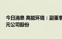 今日消息 高能环境：副董事长、副总裁合计增持530.43万元公司股份