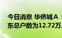 今日消息 华侨城Ａ：截至7月20日，公司股东总户数为12.72万户