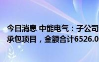 今日消息 中能电气：子公司近日中标多个光伏、储能EPC总承包项目，金额合计6526.06万元