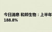 今日消息 和邦生物：上半年归母净利润26.35亿元，同比增188.8%