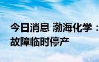 今日消息 渤海化学：全资子公司PDH装置因故障临时停产