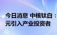 今日消息 中核钛白：子公司增资扩股4300万元引入产业投资者