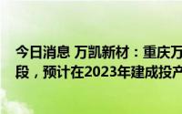 今日消息 万凯新材：重庆万凯三期 60万吨处于项目建设阶段，预计在2023年建成投产