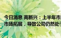 今日消息 高新兴：上半年市场环境、新冠疫情等因素影响了市场拓展，导致公司仍然处于亏损状态