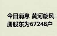 今日消息 黄河旋风：截至7月29日，公司在册股东为67248户