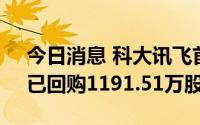 今日消息 科大讯飞首次回购用以股权激励，已回购1191.51万股