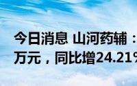 今日消息 山河药辅：上半年归母净利6615.9万元，同比增24.21%