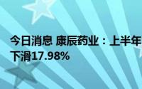 今日消息 康辰药业：上半年归母净利润8203.81万元，同比下滑17.98%