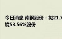 今日消息 南钢股份：拟21.75亿元购买污水处理企业柏中环境53.56%股份