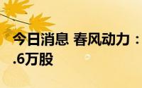 今日消息 春风动力：监事金顺清拟减持不超9.6万股