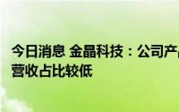 今日消息 金晶科技：公司产品在钙钛矿电池等领域产生相关营收占比较低