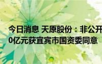 今日消息 天原股份：非公开发行股票募集资金总额不超过20亿元获宜宾市国资委同意