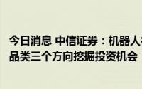 今日消息 中信证券：机器人行业可以从产业链、国产化、新品类三个方向挖掘投资机会