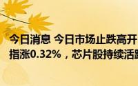 今日消息 今日市场止跌高开，上证指数上涨0.08%，创业板指涨0.32%，芯片股持续活跃