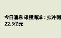 今日消息 雄程海洋：拟冲刺上交所主板IPO上市，预计募资22.3亿元