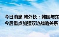 今日消息 韩外长：韩国与东盟的伙伴关系将超越经济领域，今后重点加强双边战略关系