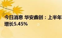 今日消息 华安鑫创：上半年归母净利润2536.55万元，同比增长5.45%