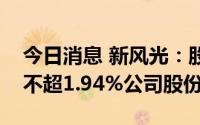 今日消息 新风光：股东及董监高拟合计减持不超1.94%公司股份