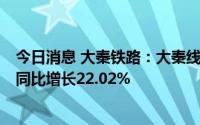 今日消息 大秦铁路：大秦线7月完成货物运输量3774万吨，同比增长22.02%