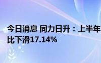 今日消息 同力日升：上半年归母净利润约5155.53万元，同比下滑17.14%