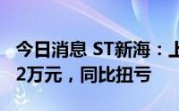 今日消息 ST新海：上半年归母净利润1670.52万元，同比扭亏