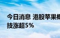 今日消息 港股苹果概念股走高，舜宇光学科技涨超5%