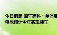 今日消息 国轩高科：单体能量密度达360Wh/kg的半固态电池预计今年实现装车