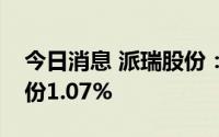 今日消息 派瑞股份：第二大股东减持公司股份1.07%