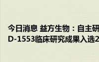 今日消息 益方生物：自主研发的小分子KRAS G12C抑制剂D-1553临床研究成果入选2022年世界肺癌大会报告