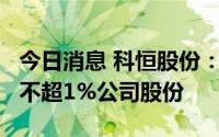 今日消息 科恒股份：持股5%以上股东拟减持不超1%公司股份