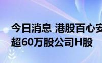 今日消息 港股百心安-B：控股股东拟增持不超60万股公司H股