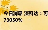 今日消息 深科达：可转债网上中签率为0.00073050%