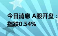 今日消息 A股开盘：三大指数低开，创业板指跌0.54%