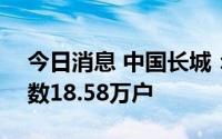 今日消息 中国长城：截至7月29日，股东户数18.58万户