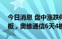 今日消息 盘中涨跌停分析：大港股份13天9板，奥维通信6天4板