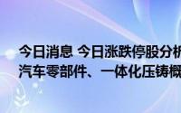 今日消息 今日涨跌停股分析：118只涨停股，3只跌停股，汽车零部件、一体化压铸概念板块活跃