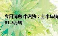 今日消息 中汽协：上半年销量前十的SUV生产企业共销售281.3万辆