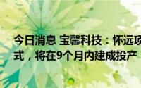 今日消息 宝馨科技：怀远项目于8月8号在当地完成奠基仪式，将在9个月内建成投产