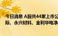 今日消息 A股共44家上市公司披露2022年半年报，中铝国际、永兴材料、金利华电净利润增幅居前