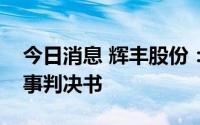 今日消息 辉丰股份：收到赵县法院送达的民事判决书