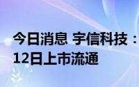 今日消息 宇信科技：5045.29万股限售股8月12日上市流通