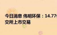 今日消息 伟明环保：14.77亿元可转债将于8月12日起在上交所上市交易