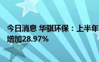 今日消息 华骐环保：上半年归母净利润4051.30万元，同比增加28.97%