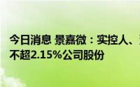 今日消息 景嘉微：实控人、董事、高级管理人员拟合计减持不超2.15%公司股份