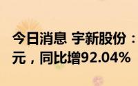 今日消息 宇新股份：上半年归母净利润2.1亿元，同比增92.04%