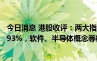 今日消息 港股收评：两大指数低开低走，恒生科技指数跌0.93%，软件、半导体概念等板块领跌